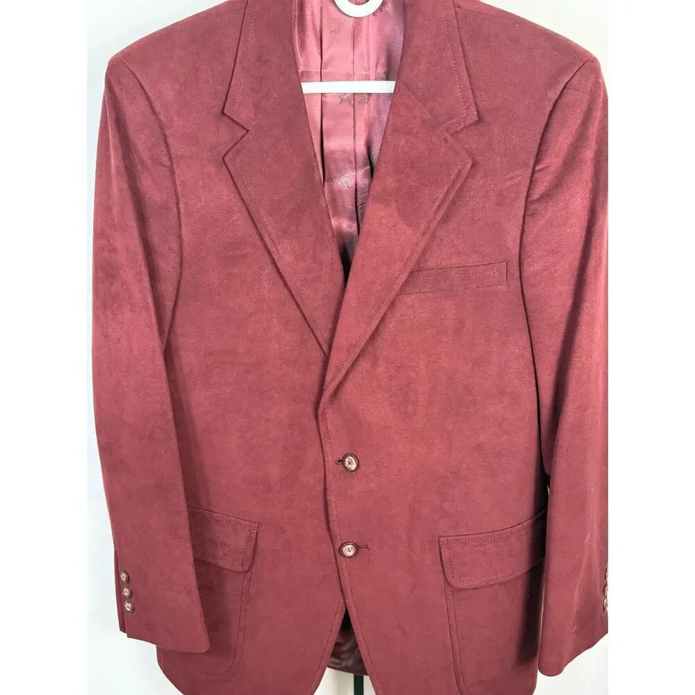 Vintage Burgundy Suede Look Blazer Retro Preppy Tailored Jacket Kingsridge